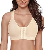 YIANNA Damen Bequem Postoperativer BH Frontline Open Starker Halt Ringerrücken Sport BH Ohne Bügel Yoga Bra Beige, 128 Size 2XL