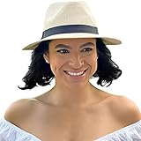 Sowift Damen Panamahut zum Aufrollen, handbemalt, Fedora, breite Krempe, Strand, Sonnenhut - Beige - 1