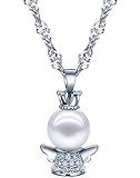 Yumilok 925 Sterling Silber Perle Zikonia Engel Schutzengel Anhänger Halskette Kette mit Anhänger für D