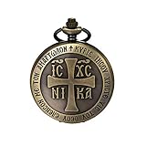 JewelryWe Taschenuhr Herren Vintage Religiös Christian Kreuz Analog Quarz Uhr mit Halskette Kette Uhranhänger Pocket W