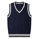 SERAPHY WOOKIT Herren Damen Pullunder, Ärmellos V-Ausschnitt Baumwollwesten, Jungen Mädchen Klassisch Gestrickte Gestreifte Pullover für Frühling Herbst Winter-RY-2XL