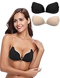 Nieery Damen Klebe BH Unsichtbar Push Up BH Wiederverwendbare Selbstklebend Bra ohne Bügel für Abendkleid Brautkleid Hochzeitskleid Rückenfreie Kleidung A Cup Schwarz+N