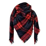 Glücksvogel Damen Schal Winter Warm Weich Deckenschal Quadratisch Übergroßer Karo Tartan Streifen Plaid XXL Oversized Strickschal Herbstschal Halstuch Scarf Poncho Cape mit Fransen (K, One Size)