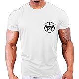 Herren-Sport-T-Shirt, Hundemarken, atmungsaktiv, leicht, Dry-Fit, Sportkleidung, Bodybuilding, Training, Radfahren, Fitness, Laufen, Workout, BST004, weiß, M