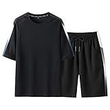 Miwaimao Herren Anzüge Drop Versand Großhandel T-Shirt + Shorts Harajuku Casual Sportswear Sportanzug Sportbekleidung Große Größe 4XL Gr. XXXL, Schw