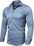 INFLATION Herren Hemd Aus Bambusfaser umweltfreudlich Elastisch Slim Fit für Freizeit Business Hochzeit Reine Farbe Hemd Langarm Herren-Hemd, Gr. XL (Etikette 43), Graub