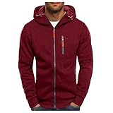 Top Blouse Autumn Sleeve Men's Slim Casual Winter Sweatershirts Solid Hooded Long Men's Blouse (Red, XXXXL)