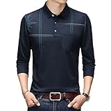 KLTOPZAN Fashion Printed Polo Shirt Herren Slim Korean Casual T-Shirt Herren Herbst Full Sleeve Top T-Shirt, marineblau, 58