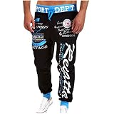 BaZhaHei Herren Lose Buchstabendruck Cargohose Kordelzug Elastische Taille Lange Hose Elegant Stretch Outdoorhose Trainingshose Sporthose Sweatpants Freizeithose C