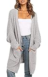 ZIYYOOHY Damen Long Cardigan Sweaters Übergroße offene Fledermausärmel Herbst Strick Mäntel mit Tasche (2006Grau, M)