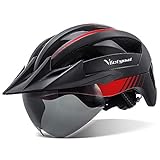 VICTGOAL Fahrradhelm MTB Helm mit Abnehmbarer Magnetische Schutzbrille Visier Atmungsaktiv mit 21 Belüftungskanäle Radhelm für Erwachsene Einstellbare Fahrradhelme (Schwarz Rot)