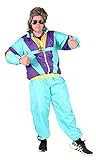 Foxxeo 80er Jahre Kostüm für Erwachsene Premium 80s Trainingsanzug Assianzug Assi - Herren Größe S-XXXXL - Fasching Karneval Anzug, Farbe türkis-lila-gelb, Größe: XL