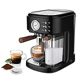 JZlamp Espressomaschine, 19 Bar Kaffeemaschine mit Milchschaum, 1,5 L Abnehmbarer Wassertank Kaffeemaschine für Espresso, Cappuccino, Latte, M