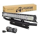 SKYWORLD LED-Lichtleiste, 4 Reihe 59 cm 570W Spot-Flood-Kombistrahl-Arbeitsscheinwerfer mit Montagehalterung mit schwarzer Kennzeichenhalterung Kabelbaum-Kit für LKW PKW ATV SUV 4X4