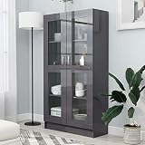 Cankypu Vitrinenschrank Hochglanz-Grau 82,5x30,5x150 cm Spanp