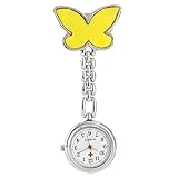 B/H Klassiker Taschenuhr Retro,Butterfly Pin Nurse Watch,Alloy Doctor Spezial Brustuhr-Gelb,Analoge Quarzuhr Taschenuhr mit Clip