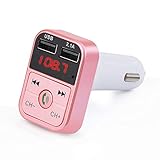 Alecony Bluetooth FM Transmitter Car Kit Freisprecheinrichtung Wireless LCD MP3 Player mit Dual USB Ladegerät, Unterstützt TF Karte & USB-Stick (Rose Rot)