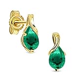 Miore Schmuck Damen Ohrstecker mit Edelstein Geburtsstein Smaragd in Grün Ohrringe aus Gelbgold 14 Karat / 585 G