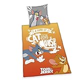 Herding Tom & Jerry Bettwäsche-Set, Wendemotiv, Kopfkissenbezug 80 x 80 cm, Bettbezug 135 x 200 cm, Mit leichtläufigem Reißverschluss, Baumwolle/Renforcé