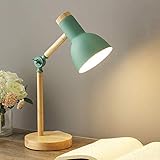 Mengjay Nordic Modern Creative Tischlampe Schlafzimmer Nachttischlampe Kinder Büro Augenschutz Lesetischlampe Verstellbare Schreibtischlampe E27 Holz Metall Nachtlampe (Grün)