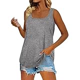 Damen Bluse GroßE GrößEn T-Shirt Quadratischer Kragen Ärmellos Top Sommer Einfarbig Oversize T-Shirt Kausale Baumwolle breite Schulter Weste Angenehm Ärmellos Yoga Fitness Sport Oberteil Tanktop