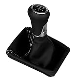 Original ICT Schaltknauf Schalthebel Schaltsack/Schaltmanschette Leder schwarz 100% Echtleder, 6 gang Komplettset Ersatzteil Made in Germany (B silber-grau)