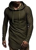 Leif Nelson Herren Kapuzenpullover Slim Fit Baumwolle-Anteil Basic weißer Männer Hoodie Kapuzenshirt Pulli Langarm Jungen schwarzer Pullover-Shirt mit Kapuze LN6300 Khaki M