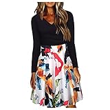 Damen Kleider Partykleid Elegant Langarm Kleid A-Linie Plissee Knielang Shirtkleider Freizeitkleid Casual Rundhals Boho Blusenkleid Longshirt Winter Freizeit Maxi Herbstkleid L