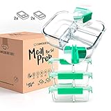 EOK Meal Prep Frischhaltedosen Boxen aus Glas mit dichten getrennten Kammern (4er Set à 1040ml) - Dichte Glasdosen mit Deckel (2er & 3er-Trennung) - BPA-frei &