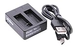 vhbw Dual USB Akku Ladegerät Ladeschale kompatibel mit Apeman A60, A70, A80 Digitalkamera- Camcorder- DSLR- Action Cam-Akk