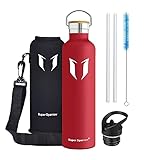 Super Sparrow Trinkflasche - 1000ml - Wasserflasche Doppelwandig Vakuum Isoliert Edelstahl - Auslaufsicher Sport Trinkflaschen | Ideale Flasche - BPA-freie - 2 Deckel + Trag