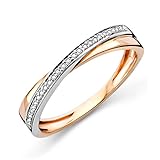 Miore Ring Damen Diamantring gekreuzt Ewigkeitsring Bicolor Weißgold und Rosegold 9 Karat / 375 Gold Diamanten Brillanten 0.08 Ct, Schmuck