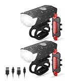 YQRDSHJS 2 Set LED Fahrrad Licht Set, Fahrradlicht USB Fahrradbeleuchtung mit Frontlicht Und Rücklicht Fahrradlicht Warnlicht, IPX4 Wasserdicht 3 Lichtmodi Fahrradlampen Aufladb