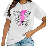 EMATOP Damen Kurzarm Sommer T-Shirt Tiger Lightning Drucken Tops Lässiges Oberteile Schlankes Rundhals Sweatshirt Bequemes Flexibel Streetwear Mode Tunika Kurzen Ärmeln Hemd B