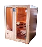 Traditionelle Sauna hergestellt aus hochwertiger Hemlocktanne | Inkl. komplettem Zubehör | Dampfsauna für 3 Personen | Aufgusssauna Finnische Sauna Maße: 152 x 152 x 190