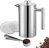 MeelioCafe Kaffeepresse French Press Edelstahl 0,35 Liter (2 Tassen), Thermo Kaffeebereiter doppelwandig isoliert, Kaffeepresse Klein 350ml, C0