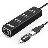 atolla USB LAN Adapter, Aluminium USB Hub mit 3 USB 3.0 Ports und RJ45 Gigabit Ethernet Netzwerkadapter, USB Ethernet Adapter mit USB C Adapter für Windows 10, 8.1, 8, 7, Vista, XP, Linux, Mac OS X