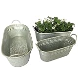 3 große Zinkwannen XL zum Bepflanzen im Set - Blumenkasten für Garten - Wasserdicht, Silb