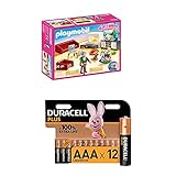 PLAYMOBIL Dollhouse 70207 Gemütliches Wohnzimmer, mit Lichteffekt, ab 4 Jahren + Duracell Plus AAA Alkaline-Batterien, 12er Pack