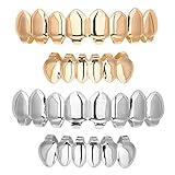 Hip Hop Teeth Grills 2PCS TAIZER Den Mund Oben Unten Teeth Grill Zahn Grill Zahnschmuck Grills Vampire Teeth Grill Generic Überzogene Gold Zähne Shine Gold Grills Halloween Dekoration Schmuck Geschenk