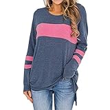 XIANO Damen Tops Langarm Blusen mit rundem Hals Farbblock Seitenknoten Tuniken Damen Langarm Tops Twisted Sweatshirt Lose T-Shirt Blusen Tunika Tops Damen Langarm Top Damen Langarm T-S