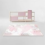 FACWAWF Abstrakter Blattdruck Kinderzimmer Teppich Heimtextilien Indoor Wohnzimmer Teppich Kurzflor Design Waschbar Weicher Rutschfester Schlafzimmerteppich 100x160