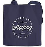 Autiga® Jutebeutel California Surfing Ocean Drive Summer Baumwolltasche Stoffbeutel navy 2 lange Henk