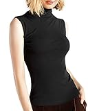 Ritera Damen Rollkragen Shirt Top Ärmellos Weich Stretch Weste Einfarbig Rollkragenpullover,Schwarz M