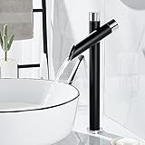Schwarzer Wasserhahn für Waschbecken, Badezimmer, Einhebelmischer, modern, einzigartig, aus Messing für Warm- und Kaltwasser, Keramikventil mit flexiblen Schläuchen (hoch)