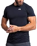Herren Fitness T-Shirt modal - Männer Kurzarm Shirt für Gym & Training - Passform Slim-Fit, lang mit Rundhals, Schwarz, L