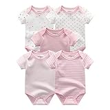 Kiddiezoom Baby-Body, Hose, Kleinkinder-Einteiler, Bekleidungs-Sets für Jungen und Mädchen aus Baumwolle, Mützen, Kratzfäustlinge Gr. 56, 5er-Pack süße rosa Body