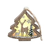 ANFUTON LED Leuchtend Holz Weihnachten Haus Dorf Dekorationen Weihnachtsbaum Hängende Ornament Dekoration Geschenk Desktop Ornament (Elch, Einheitsgröße)