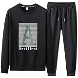 Yowablo Sets Herren Herbst Winter 2-Teiler Patchwork Langarm Top Bluse + Lange Hose ( L,1Schwarz )