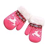 for Boys Thickened Warm Girls Mittens Mittens Fleece and Cute Gloves (Hot Pink)